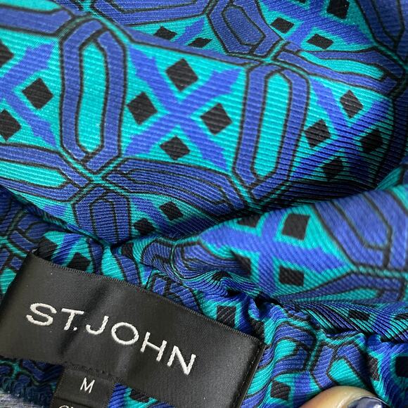 St John Size Medium Ankle Pants Blue Silk Blend Pull On Pockets Twill Stretch - Picture 9 of 10